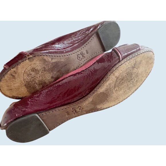 TORY BURCH Clines Ballet Flat Burgundy Maroon Patent Leather Sz 8 - Picture 6 of 7